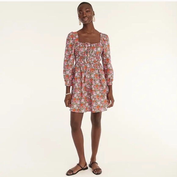 J. Crew Liberty Fabric Sz 8 Floral Cinched Waist Cotton Dress in Meadow Song - Picture 6 of 7